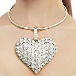 💋❤️Fabulous Rhinestone Crystal Heart Necklace Collar Set